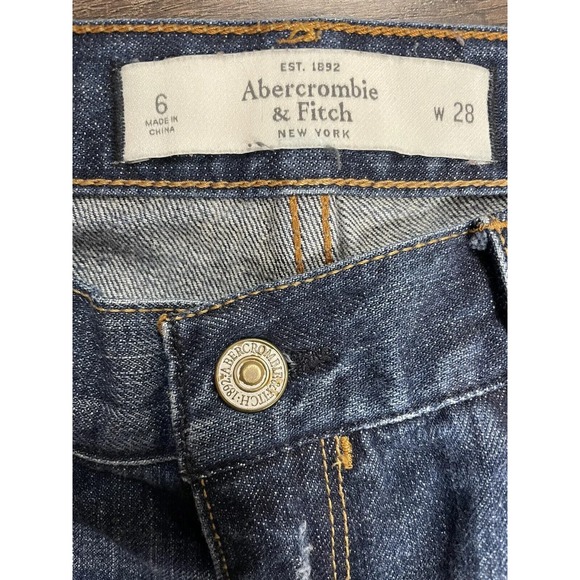 Abercrombie & Fitch Women's Tapered Cotton Distressed Blue Denim Jeans Size 28 - Picture 10 of 10